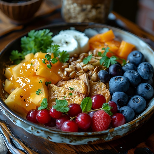 Photo un bol de fruits sains et délicieux pour le petit déjeuner