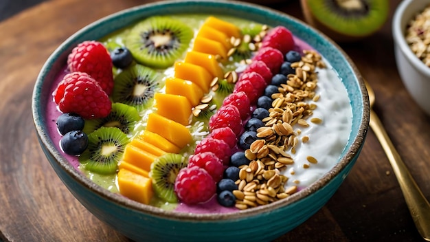 Photo un bol de fruits avec une salade de fruits dedans