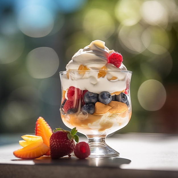 Un bol de fruits avec une salade de fruits dessus