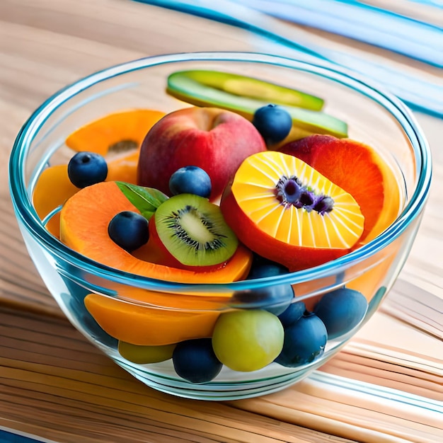 Un bol de fruits avec une tranche de myrtille et d'orange.