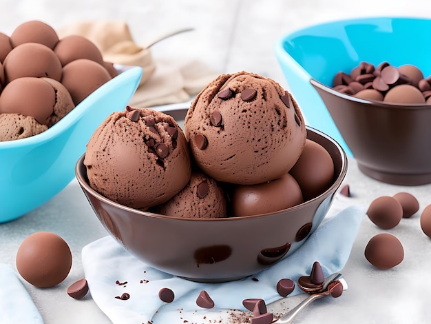 Photo un bol de glace au chocolat avec du chocolat dessus ai générée