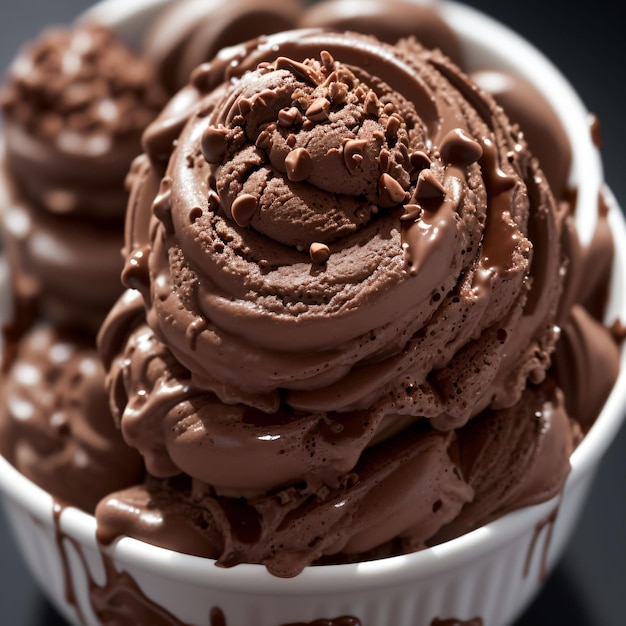 Un bol de glace au chocolat avec les mots chocolat sur le dessus.