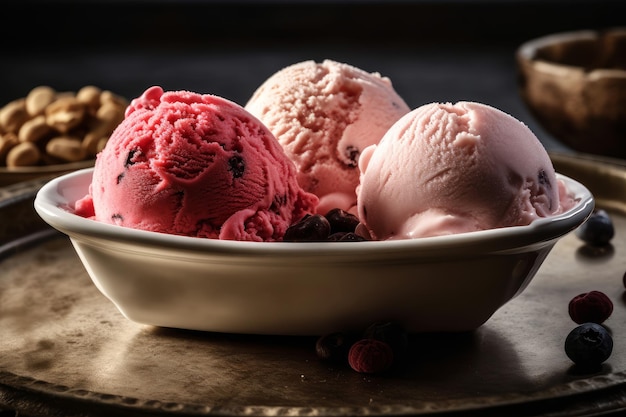 Un bol de glaces sur une table