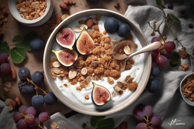 Bol de granola aux figues de lait et fruits secs Créé avec la technologie d'IA générative