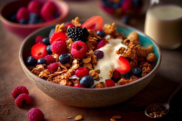 Un bol de granola avec des baies et du yaourt