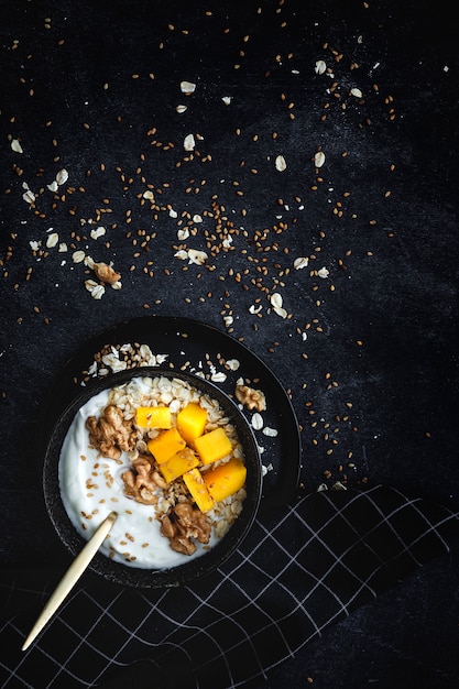 Bol de granola fait maison avec du yaourt et des céréales