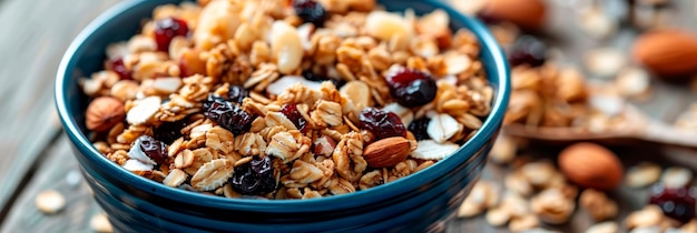 bol de granola fait maison présentant les grappes croustillantes d'avoine, de noix et de fruits secs IA générative