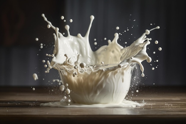 Un bol de lait avec un peu de lait.