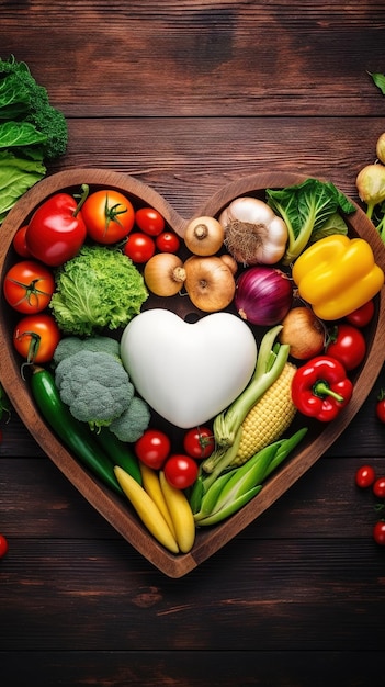 Photo un bol de légumes en forme de coeur avec le mot amour dessus.