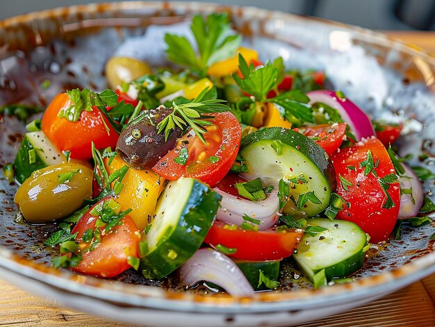 Photo un bol de légumes variés sur une table en bois