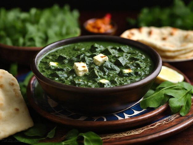 un bol de légumes verts avec du fromage et des épinards.