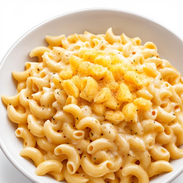 Un bol de macaroni au fromage réaliste illustré sur un fond blanc isolé