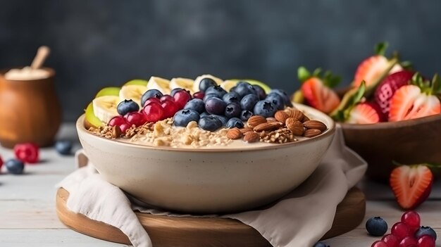 Bol de muesli au lait et fruits et banane