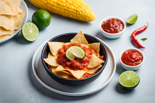 Un bol de nachos avec frites et citrons verts