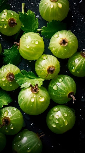 Un bol noir de groseille verte