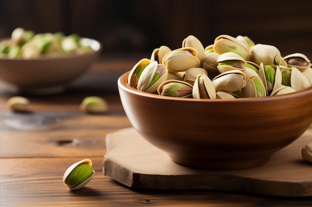 Photo un bol de noix de pistache sur une table en bois une option de collation saine pour une pause nutritive et délicieuse