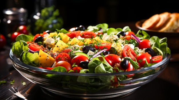 Un bol de nouilles Servi avec légumes et herbes