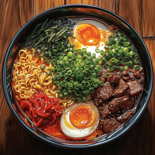 Photo un bol de nourriture avec un bol de nouilles de viande et de légumes