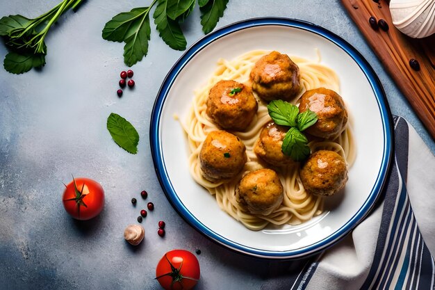 Photo un bol de nourriture avec des boulettes de viande et une cuillère.