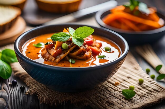 un bol de nourriture avec des carottes et un bol de soupe