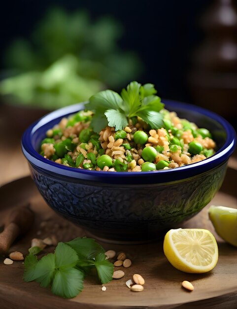 un bol de nourriture avec du riz et de la chaux