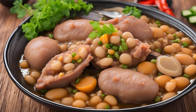 un bol de nourriture avec des haricots et du brocoli