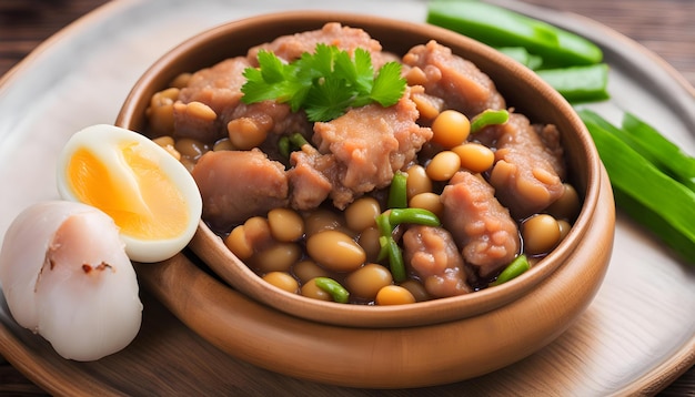 un bol de nourriture avec des haricots et du riz et un coin de citron