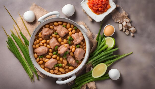 un bol de nourriture avec des haricots et du riz