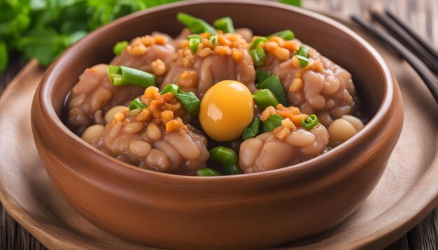 Photo un bol de nourriture avec des haricots et des légumes verts