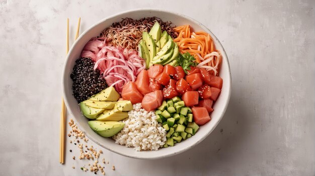 Photo un bol de nourriture avec des ingrédients, y compris des tomates d'avocat et d'autres ingrés