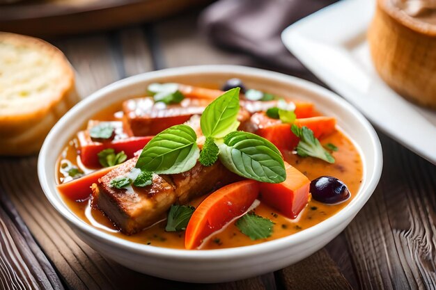 Un bol de nourriture avec des légumes et de la viande