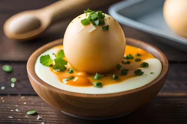 Photo un bol de nourriture avec une tranche d'oignon à côté.