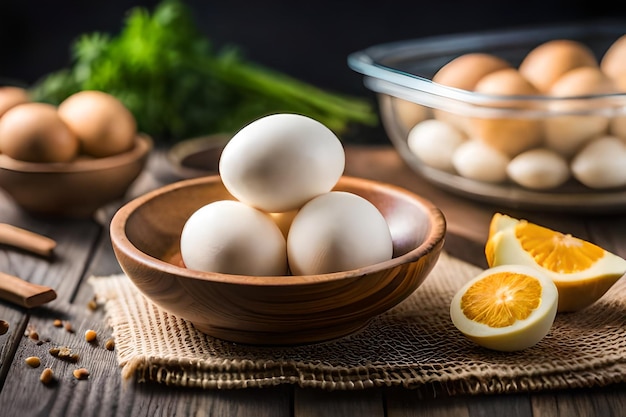 un bol d'œufs avec un citron et un bol d' œufs