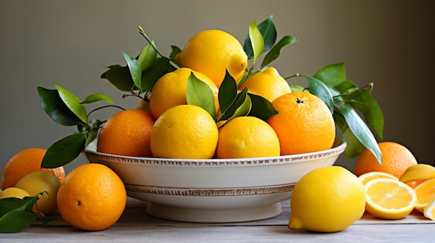 Photo un bol d'oranges et de citrons sur une table