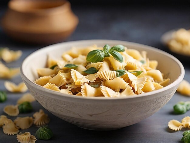 Un bol avec des pâtes farfalle.