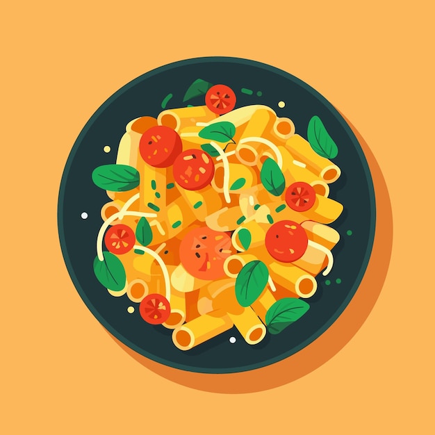 un bol de pâtes avec des tomates et du basilic