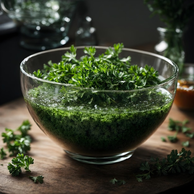 Bol de persil frais immergé dans l'eau