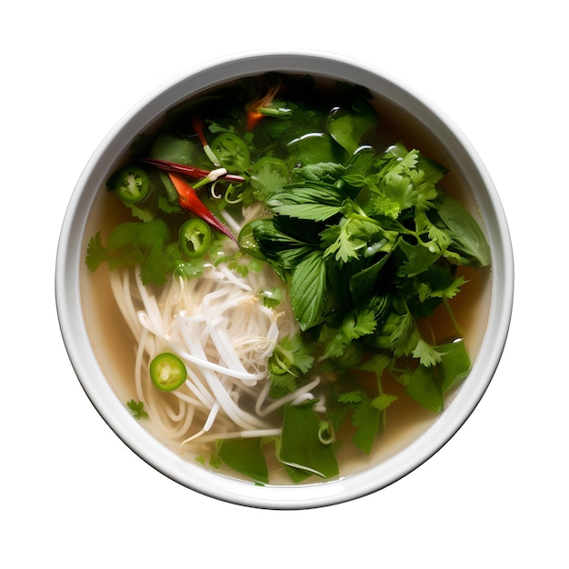 Un bol de pho avec un fond blanc