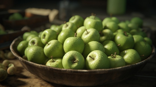 Un bol plein de pommes vertes mûres