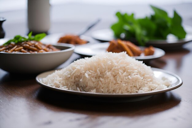 Un bol plein de riz savoureux avec des grains lâches et brillants prêts à satisfaire les papilles gustatives de n'importe qui. Généré par AI.