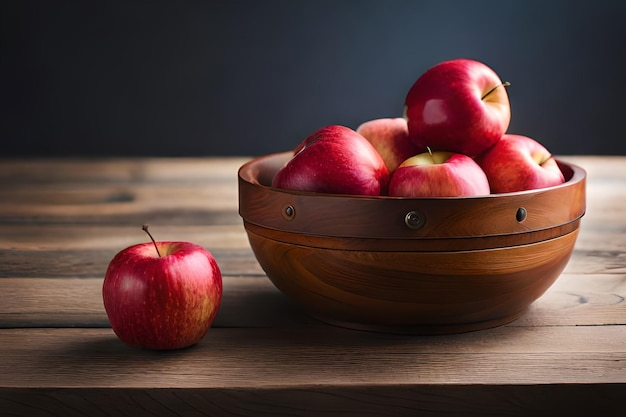 Un bol de pommes sur une table en bois