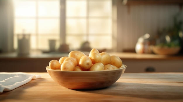 Photo un bol de pommes de terre sur la table de la cuisine