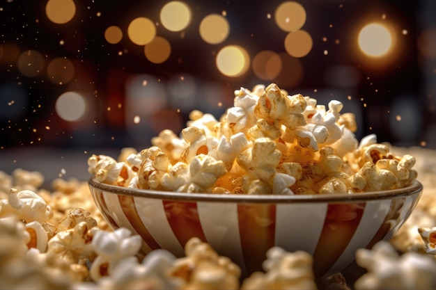 Un bol de pop-corn avec un arrière-plan flou