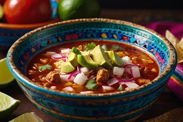 Le bol de Pozole, de près, une violette tentante.