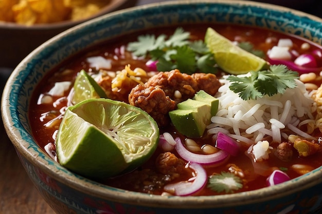 Le bol de Pozole, de près, une violette tentante.