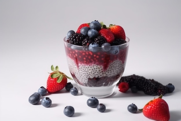 Un bol de pudding de chia avec des baies sur le dessus