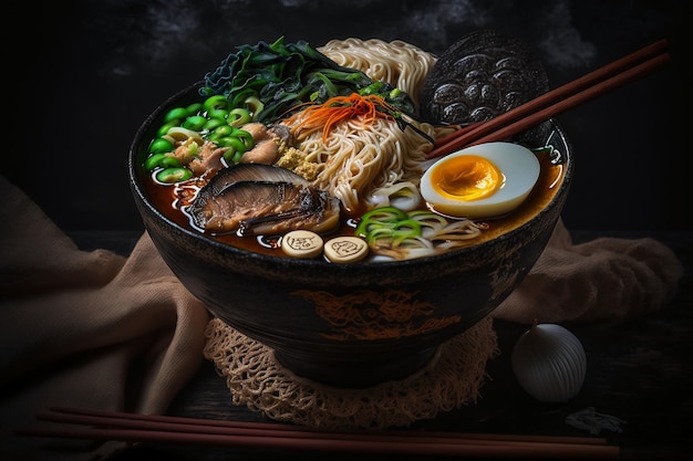 Un bol de ramen avec une coquille dure sur le dessus