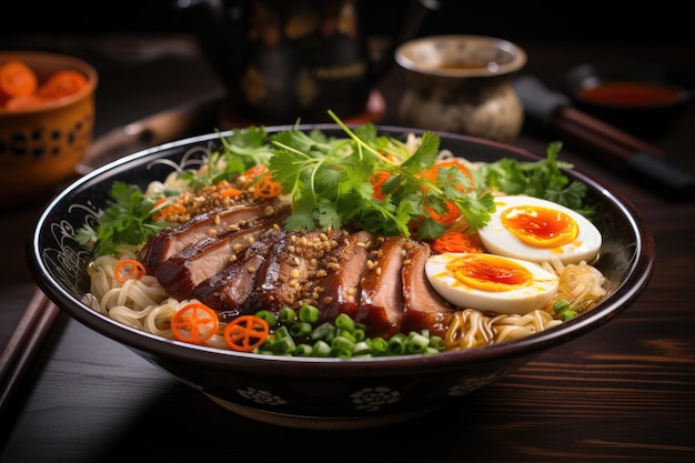 Bol de ramen frais avec bouillon riche génératif IA