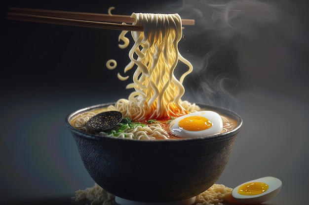 Un bol de ramen avec un œuf au plat dessus