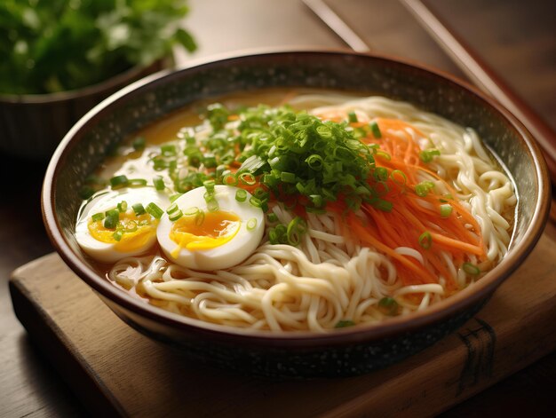 Photo un bol de ramen avec un œuf dessus.